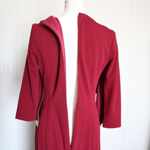 After Six 6814 Burgundy Red V-neck Crepe Sleeve Slit Front Evening Gown Small - Picture 11 of 13